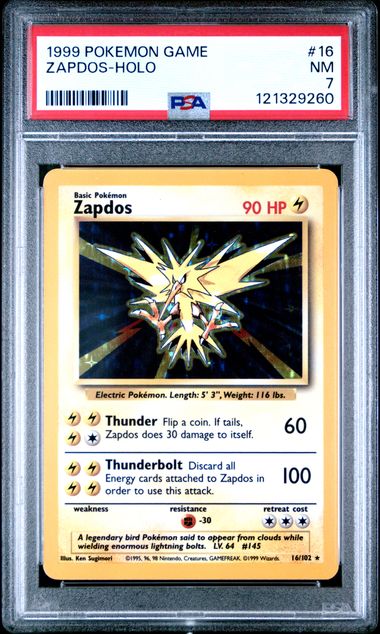 1999 POKEMON GAME 16 ZAPDOS-HOLO PSA 7
