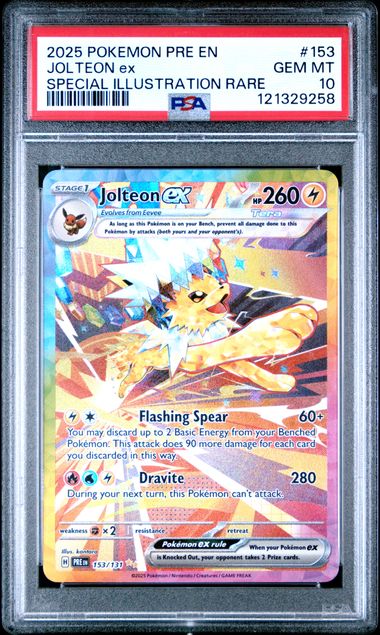2025 POKEMON PRE EN-PRISMATIC EVOLUTIONS 153 JOLTEON EX SPECIAL ILLUSTRATION RARE PSA 10