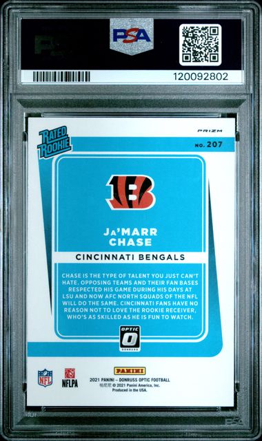 2021 PANINI DONRUSS OPTIC #207 Ja'MARR CHASE GREEN VELOCITY PSA 10