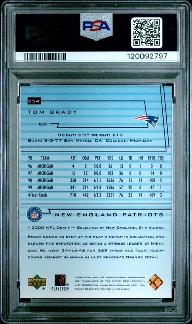 2000 UPPER DECK #254 TOM BRADY PSA 8