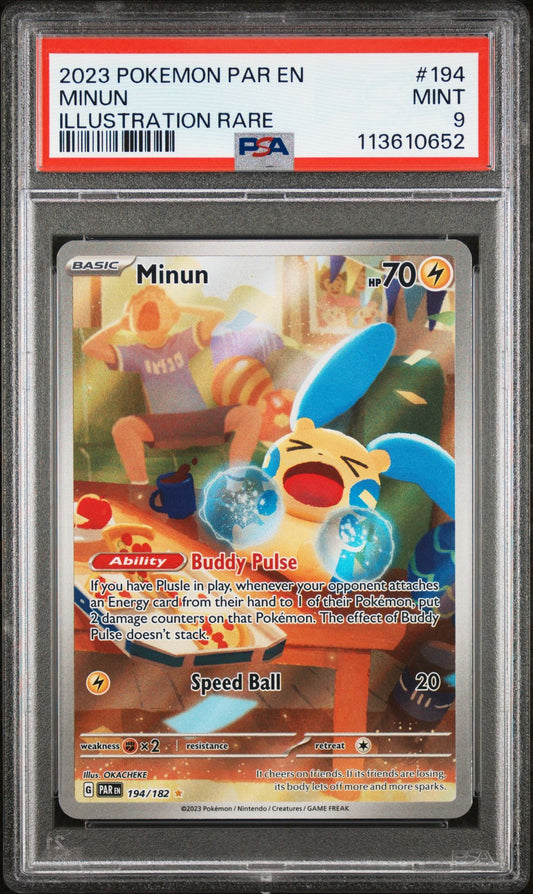 2023 POKEMON PAR EN-PARADOX RIFT 194 MINUN ILLUSTRATION RARE PSA 9