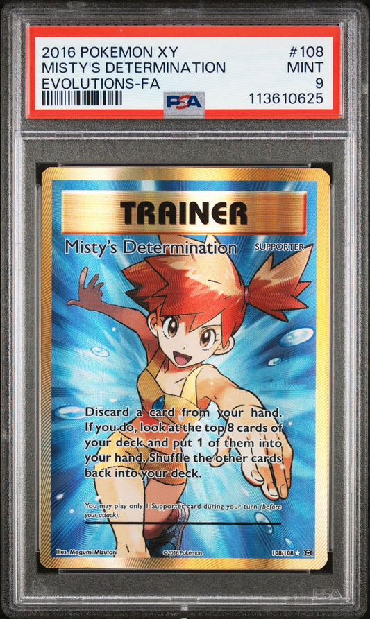 2016 POKEMON XY EVOLUTIONS 108 FULL ART/MISTY'S DETERMINATION PSA 9