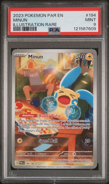 2023 POKEMON PAR EN-PARADOX RIFT #194 MINUN ILLUSTRATION RARE PSA 9