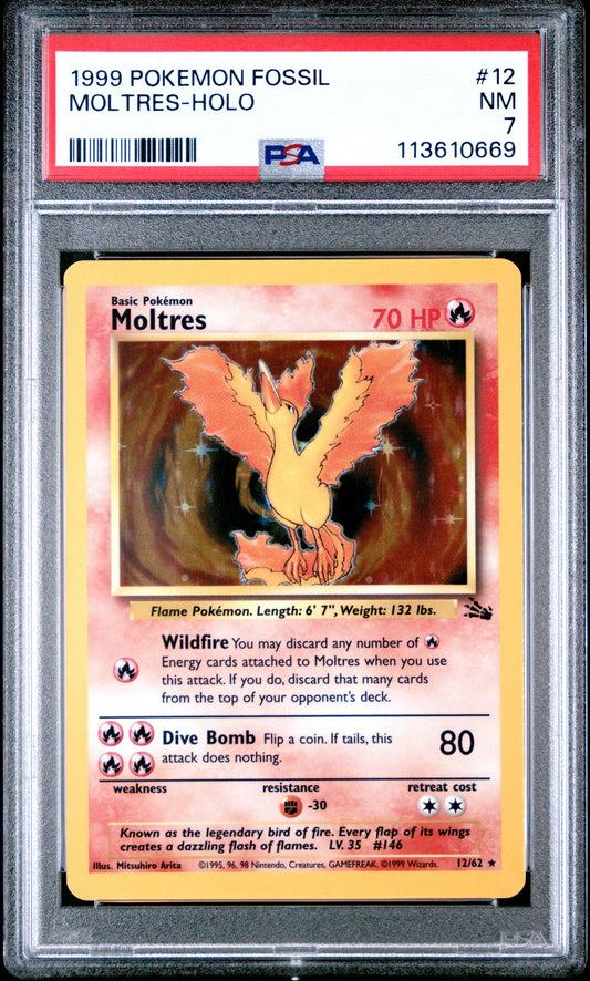 1999 POKEMON FOSSIL 12 MOLTRES-HOLO PSA 7