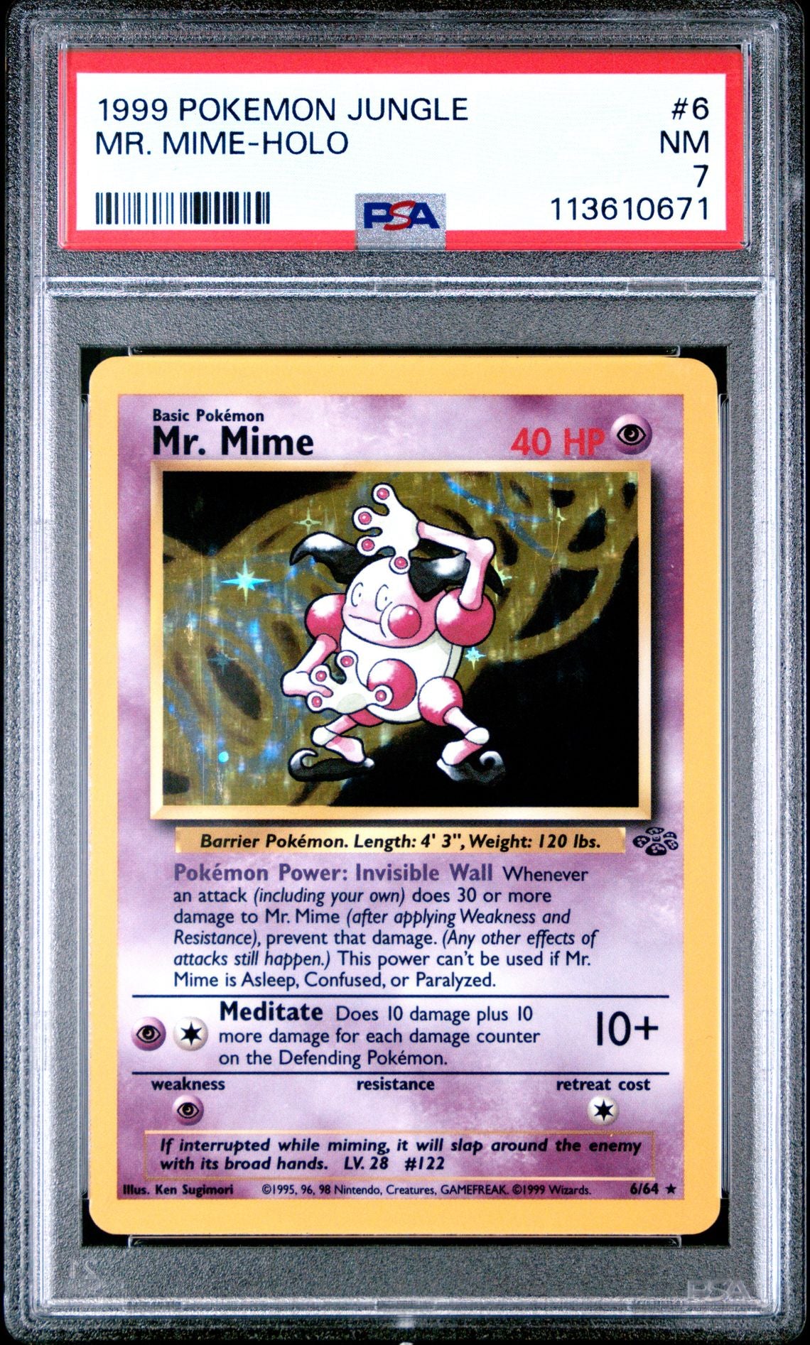 1999 POKEMON JUNGLE 6 MR. MIME-HOLO PSA 7