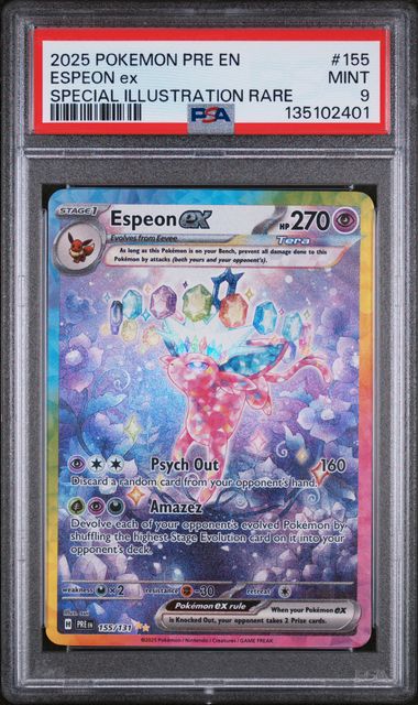 2025 POKEMON PRE EN-PRISMATIC EVOLUTIONS #155 ESPEON ex SPECIAL ILLUSTRATION RARE PSA 9