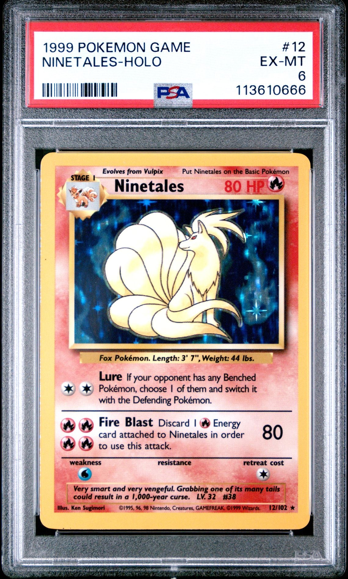 1999 POKEMON GAME 12 NINETALES-HOLO PSA 6