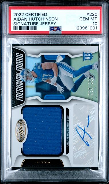 2022 PANINI CERTIFIED #220 AIDAN HUTCHINSON SIGNATURE JERSEY PSA 10