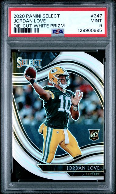 2020 PANINI SELECT #347 JORDAN LOVE DIE-CUT WHITE PRIZM PSA 9