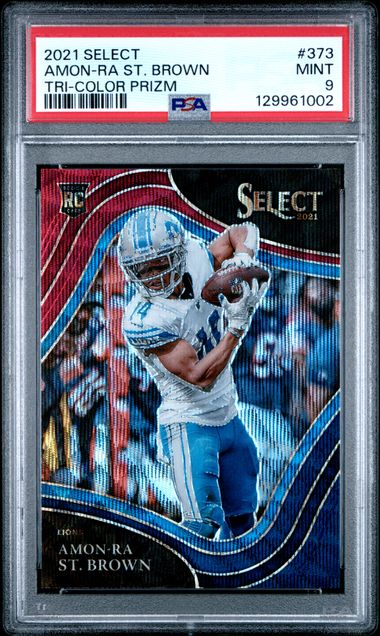 2021 PANINI SELECT #373 AMON-RA ST. BROWN TRI-COLOR PRIZM PSA 9