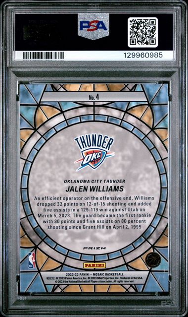 2022 PANINI MOSAIC STAINED GLASS #4 JALEN WILLIAMS PSA 10