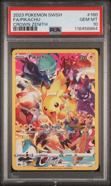 2023 POKEMON SWORD AND SHIELD CROWN ZENITH #160 FA/PIKACHU PSA 10
