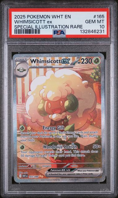 2025 POKEMON WHT EN-WHITE FLARE #165 WHIMSICOTT ex SPECIAL ILLUSTRATION RARE PSA 10