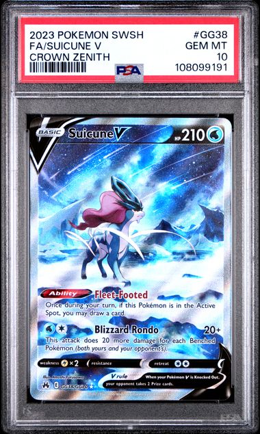 2023 POKEMON SWORD AND SHIELD CROWN ZENITH #GG38 FA/SUICUNE V CROWN ZENITH PSA 10