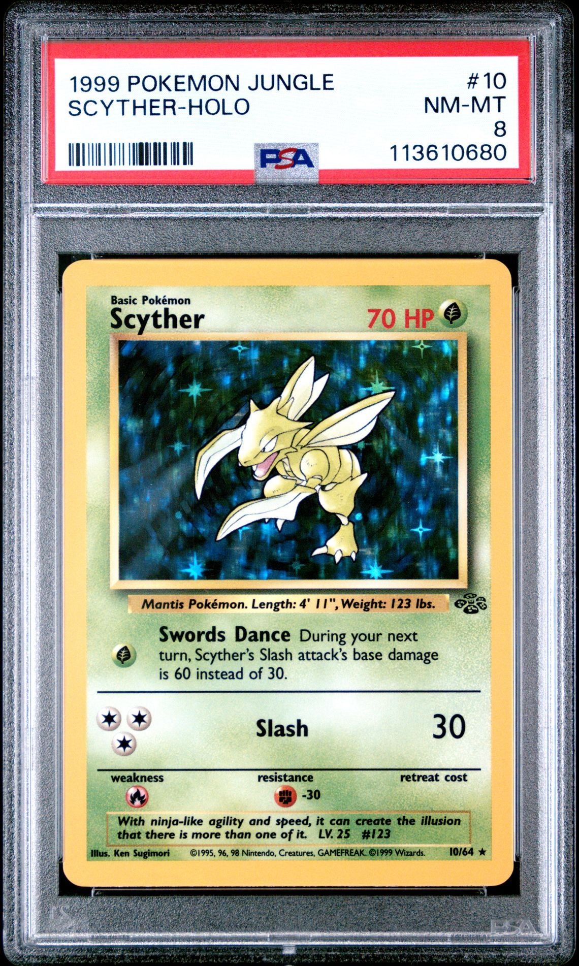 1999 POKEMON JUNGLE 10 SCYTHER-HOLO PSA 8