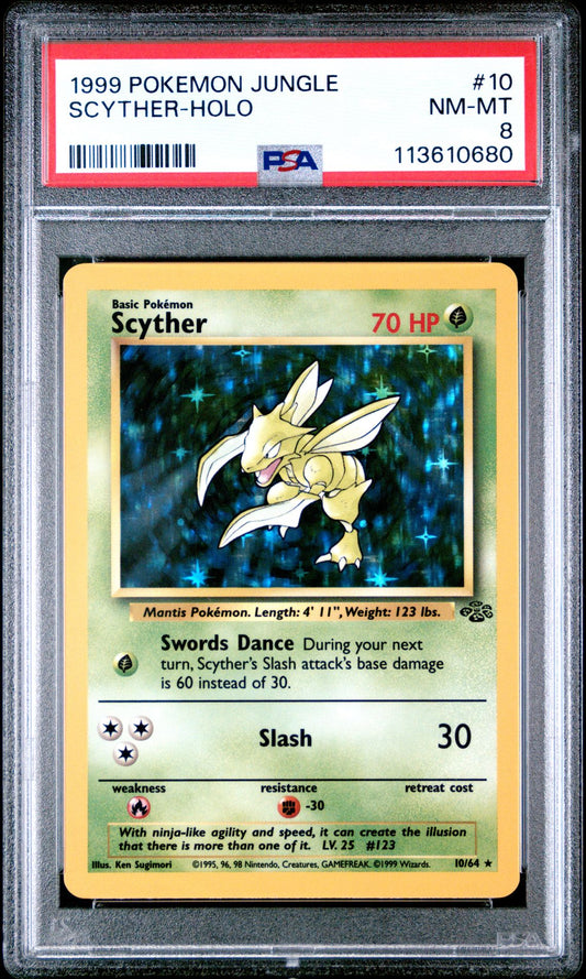 1999 POKEMON JUNGLE 10 SCYTHER-HOLO PSA 8