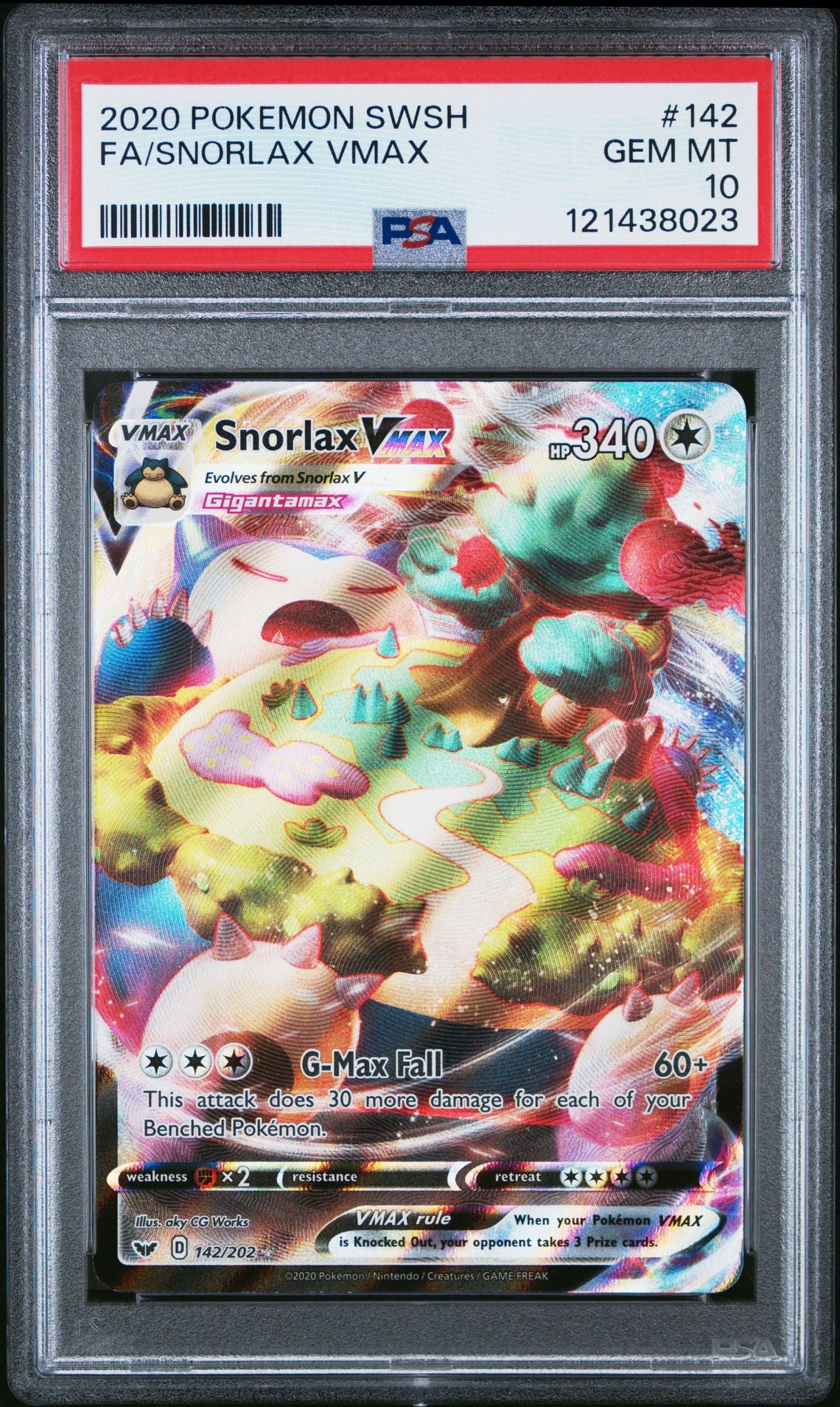 2020 POKEMON SWORD & SHIELD 142 FULL ART/SNORLAX VMAX - PSA 10