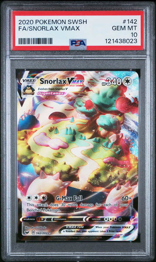 2020 POKEMON SWORD & SHIELD 142 FULL ART/SNORLAX VMAX - PSA 10