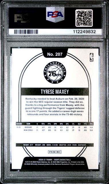 2020 PANINI HOOPS #207 TYRESE MAXEY SILVER PSA 10