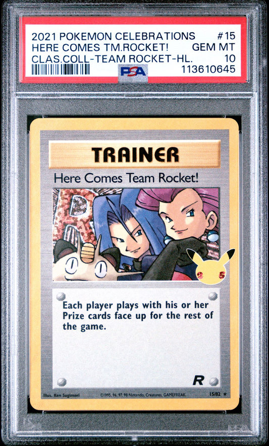 2021 POKEMON CELEBRATIONS CLASSIC COLLECTION 15 HERE COMES TEAM ROCKET!-HOLO PSA 10