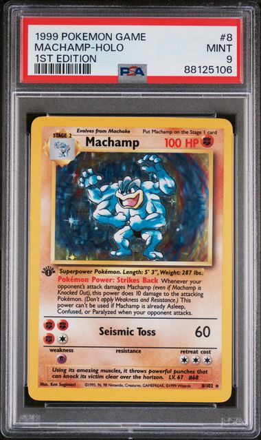 1999 POKEMON GAME #8 MACHAMP-HOLO 1ST EDITION PSA 9