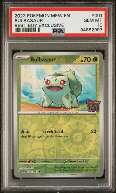 2023 POKEMON MEW EN-151 #001 BULBASAUR BEST BUY EXCLUSIVE PSA 10