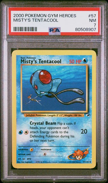 2000 POKEMON GYM HEROES #57 MISTY'S TENTACOOL PSA 7