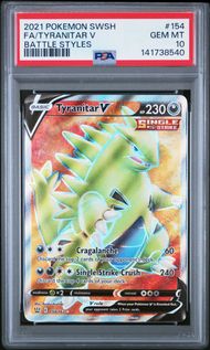 2021 POKEMON SWORD & SHIELD BATTLE STYLES 154 FULL ART/TYRANITAR V PSA 10