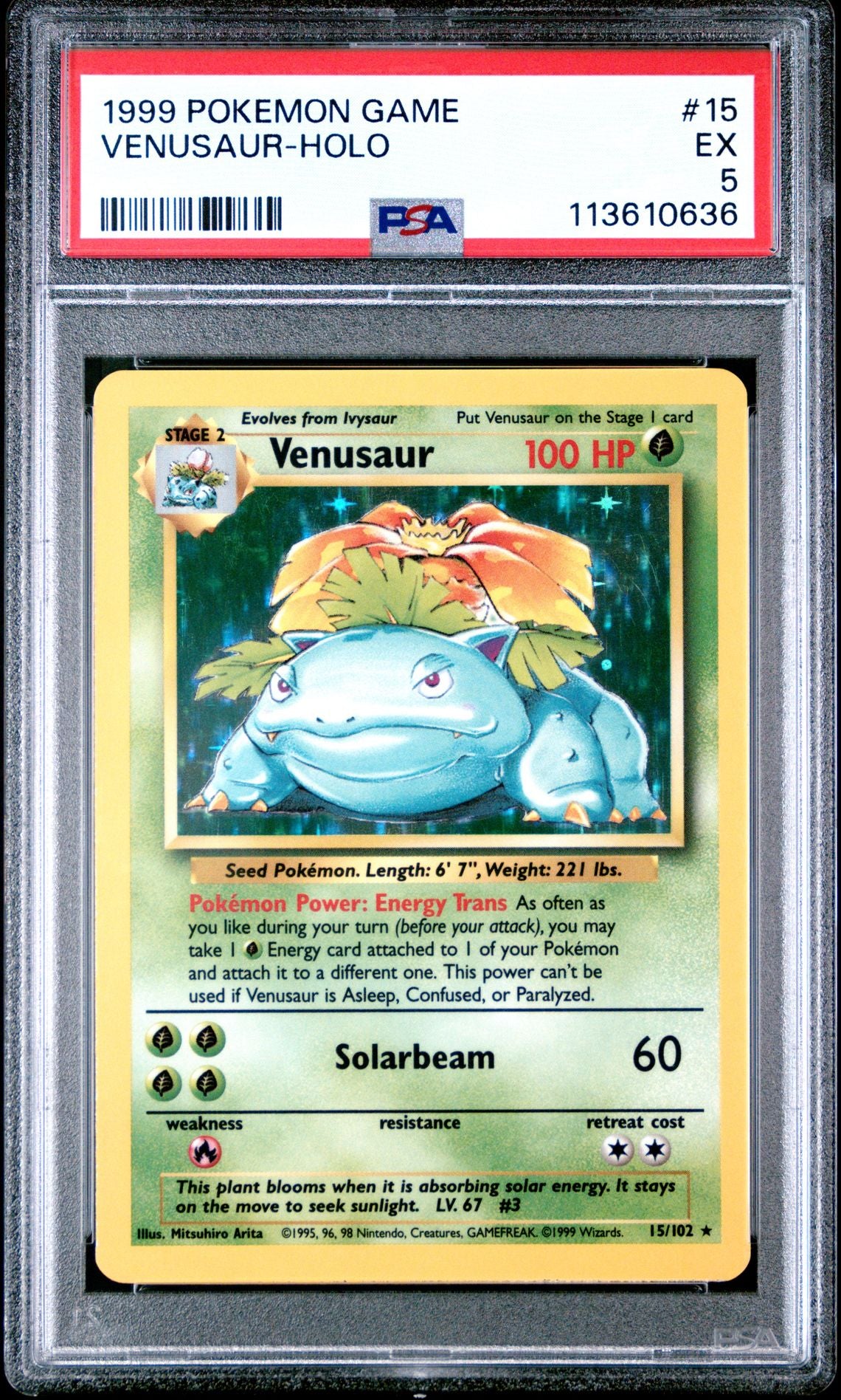 1999 POKEMON GAME 15 VENUSAUR-HOLO PSA 5