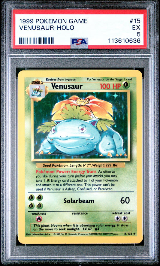 1999 POKEMON GAME 15 VENUSAUR-HOLO PSA 5