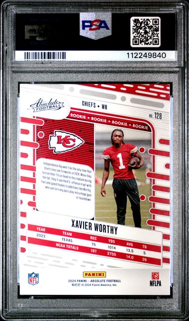 2024 PANINI ABSOLUTE #128 XAVIER WORTHY RED SQUARES PSA 8