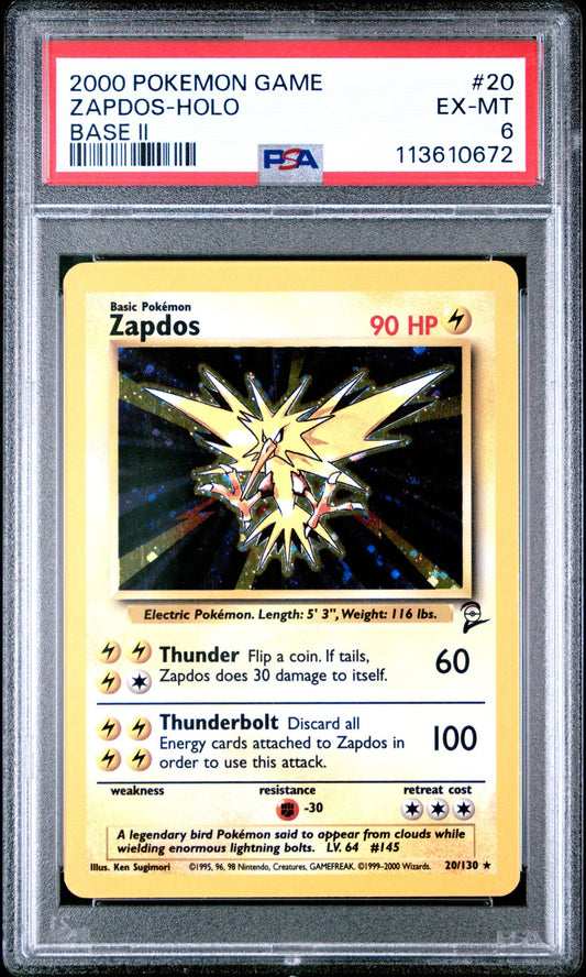 2000 POKEMON GAME BASE II 20 ZAPDOS-HOLO PSA 6