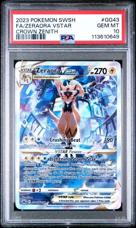 2023 POKEMON SWORD AND SHIELD CROWN ZENITH GG43 FULL ART/ZERAORA VSTAR PSA 10