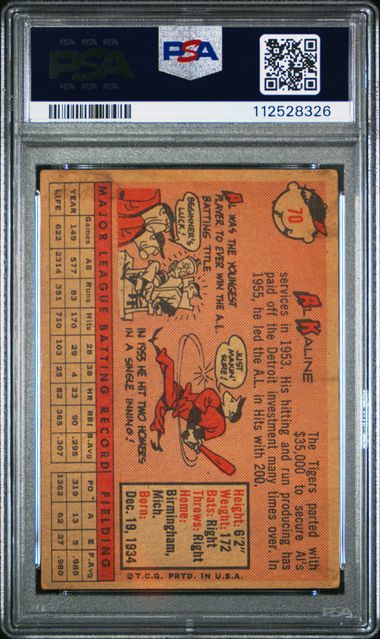 1958 TOPPS #70 AL KALINE WHITE NAME PSA 3