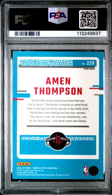 2023 PANINI DONRUSS OPTIC #229 AMEN THOMPSON HOLO PSA 10