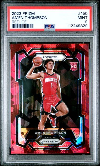 2023 PANINI PRIZM #150 AMEN THOMPSON RED ICE PSA 9