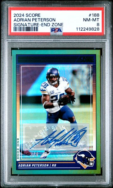 2024 PANINI SCORE #188 ADRIAN PETERSON SIGNATURE-END ZONE PSA 8