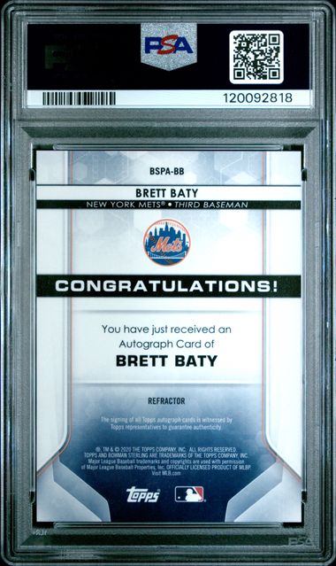 2020 BOWMAN STERLING PROSPECT AUTOGRAPHS #BB BRETT BATY REFRACTOR - PSA 9