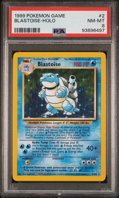 1999 POKEMON GAME #2 BLASTOISE-HOLO BASE SET PSA 8