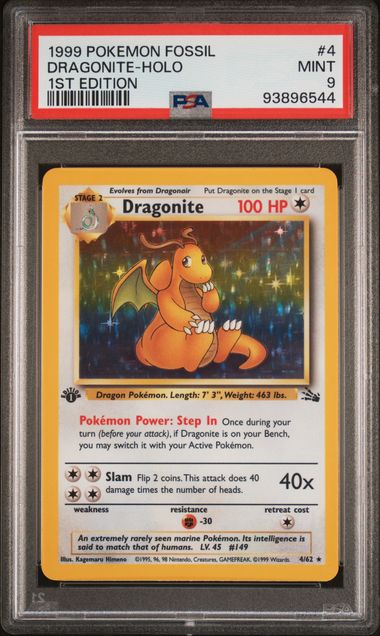 1999 POKEMON FOSSIL #4 DRAGONITE-HOLO 1ST EDITION PSA 9