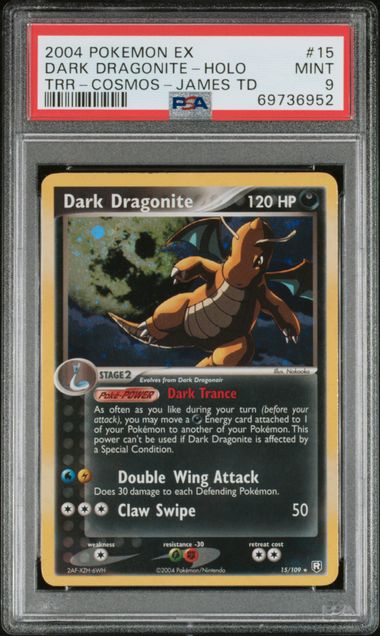 2004 POKEMON EX TEAM ROCKET RETURNS #15 DARK DRAGONITE-HOLO TRR-COSMOS-JAMES TD PSA 9