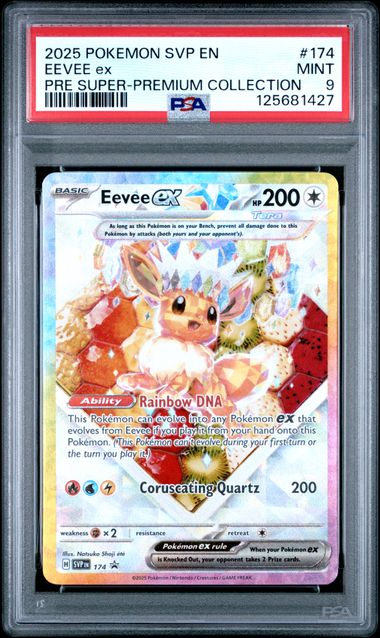2025 POKEMON SVP EN-SV BLACK STAR PROMO 174 EEVEE EX PRISMATIC EVOLUTIONS SUPER-PREMIUM COLLECTION PSA 9