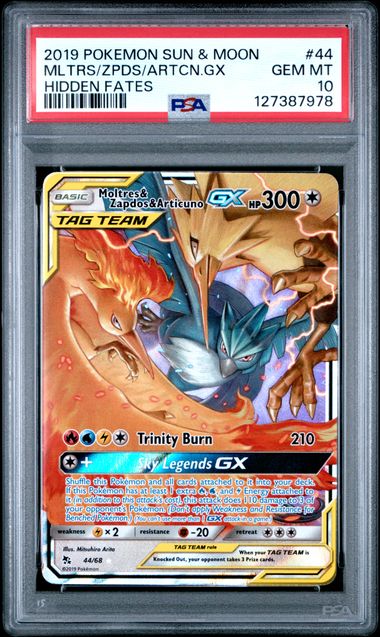 2019 POKEMON SUN & MOON HIDDEN FATES #44 MLTRS/ZPDS/ARTCN.GX HIDDEN FATES PSA 10