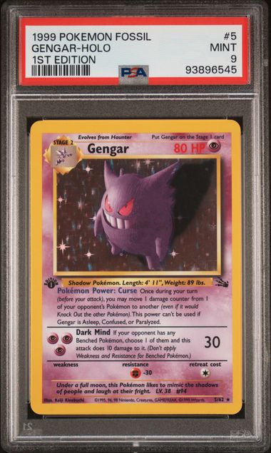 1999 POKEMON FOSSIL #5 GENGAR-HOLO 1ST EDITION PSA 9