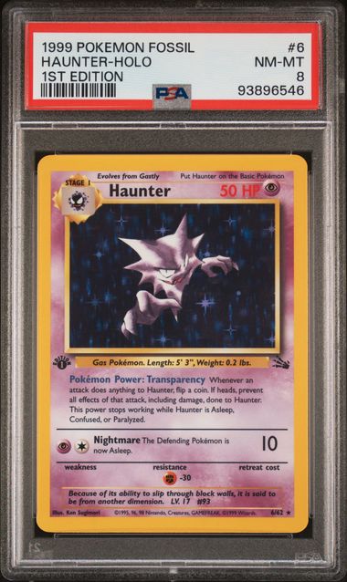 1999 POKEMON FOSSIL #6 HAUNTER-HOLO 1ST EDITION PSA 8