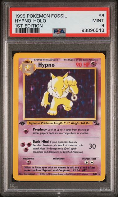 1999 POKEMON FOSSIL #8 HYPNO-HOLO 1ST EDITION PSA 9