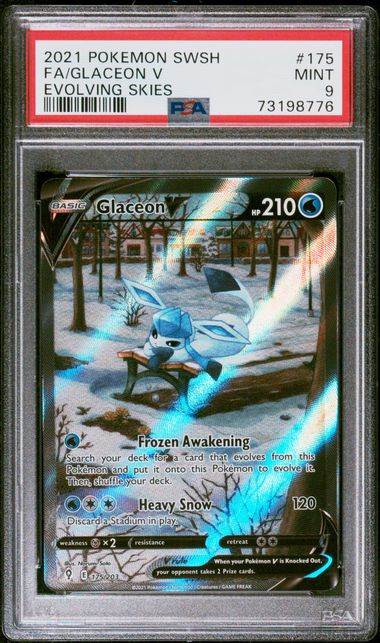 2021 POKEMON SWORD & SHIELD EVOLVING SKIES #175 FA/GLACEON V EVOLVING SKIES PSA 9