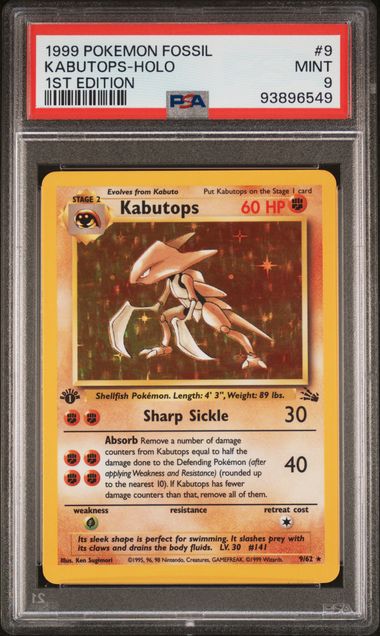 1999 POKEMON FOSSIL #9 KABUTOPS-HOLO 1ST EDITION PSA 9