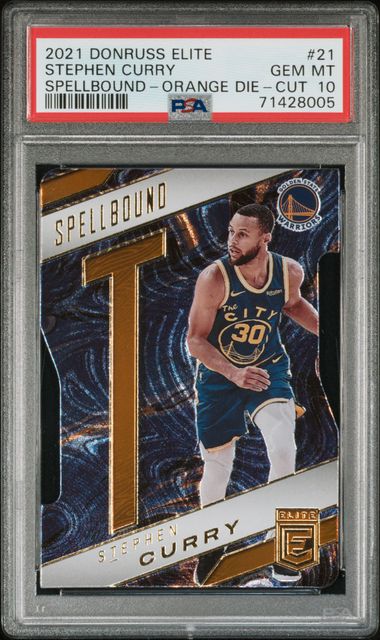 2021 PANINI DONRUSS ELITE SPELLBOUND #21 STEPHEN CURRY SPELLBOUND-ORANGE DIE-CUT PSA 10