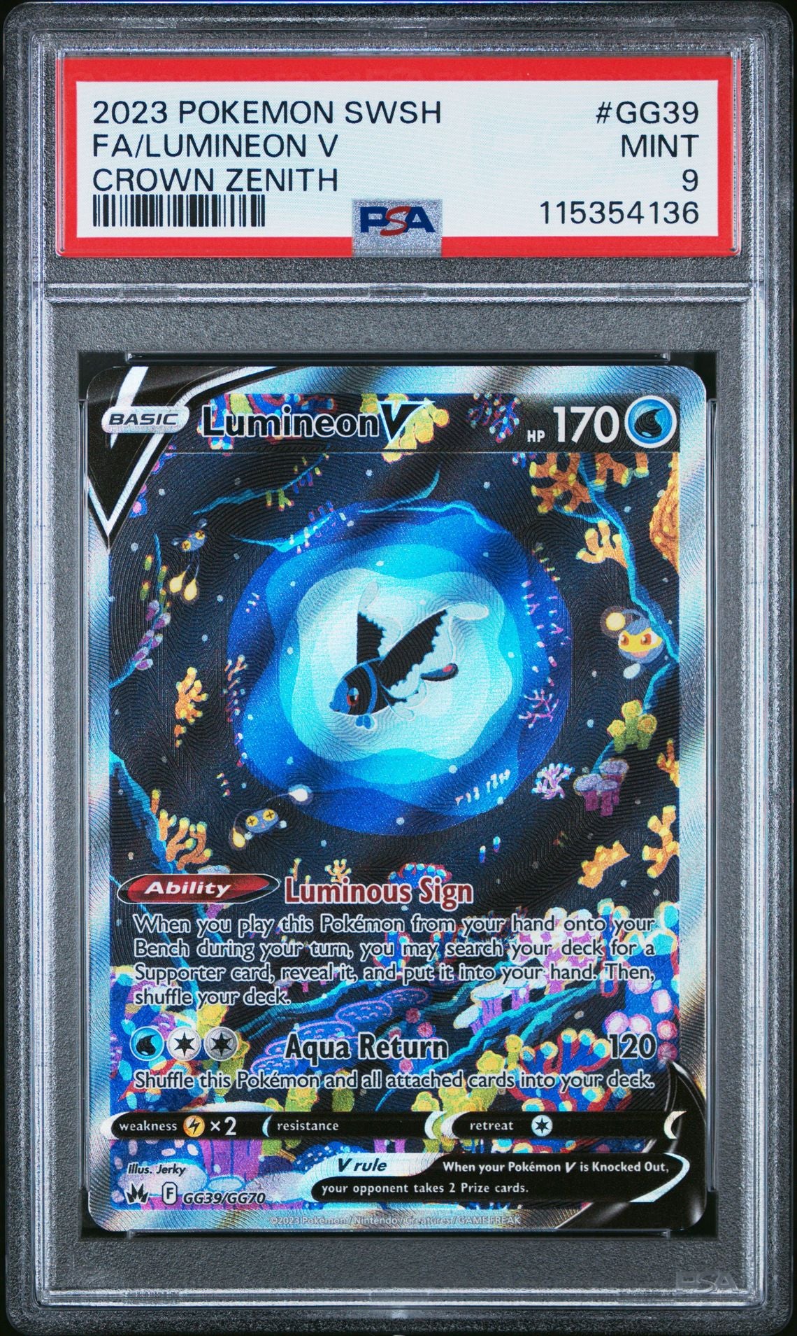 2023 POKEMON SWORD AND SHIELD CROWN ZENITH GG39 FULL ART/LUMINEON V PSA 9